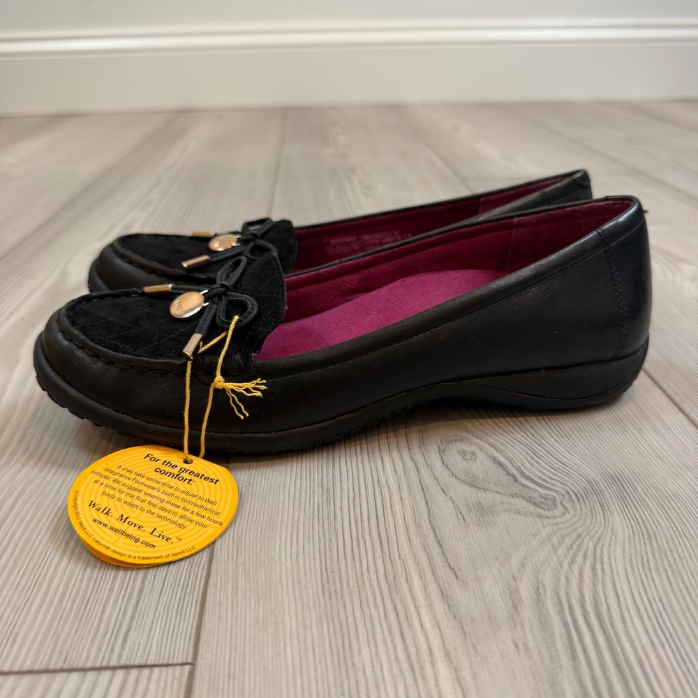NEW Weil Orthaheel Venice Black Leather Quilted Suede Orthotic Flats Shoes 7.5 M